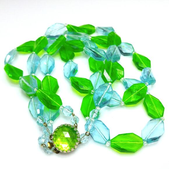 West Germany Green Blue Thermoset Bead Necklace, Two Strands, 1950s Vintage - Picture 9 of 10